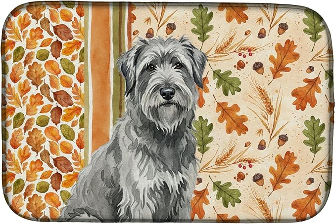 Caroline's Treasures Gray Briard Heirloom Fall Dish Drying Mat Absorbent Dish Drying Mat Pad for Kitchen Counter Dish Drainer Mat for Countertop, 14 x 21", Multicolor