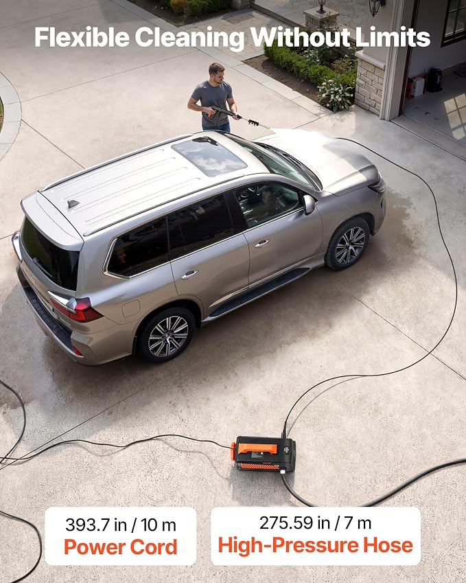VEVOR Electric Pressure Washer, 2000 Max PSI 1.59 Max GPM, Portable Power Washer with 4 Nozzles, Metal Extension Wand, Built-in Carry Handle, Compact & Flexible for Cars,Driveways,Patios,Fences,Home