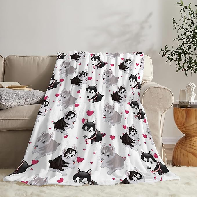 Alaskan Malamute Dog Blanket - Cute Throw for Girls, Women, Kids, Adults - Soft Warm Cozy Fleece for Couch, Sofa, Bed - Alaskan Dog Gifts and Decor - 80"x60"