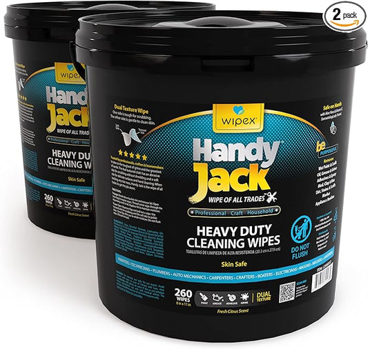 Wipex Handy Jack Heavy Duty Wipes, Dual Texture Cleaning Cloth, Use on Hands, Equipment, Tools, Garden, Automotive, Sneakers - Easily Removes Paint, Adhesives, Oil, Grease, & Dirt, Economy Pale Size,