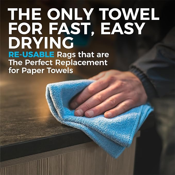 The Rag Company - All-Purpose Microfiber Terry Cleaning Towels - Commercial Grade, Highly Absorbent, Lint-Free, Streak-Free, Kitchens, Bathrooms, Offices, 300gsm, 16in x 16in, Royal Blue (12-Pack)