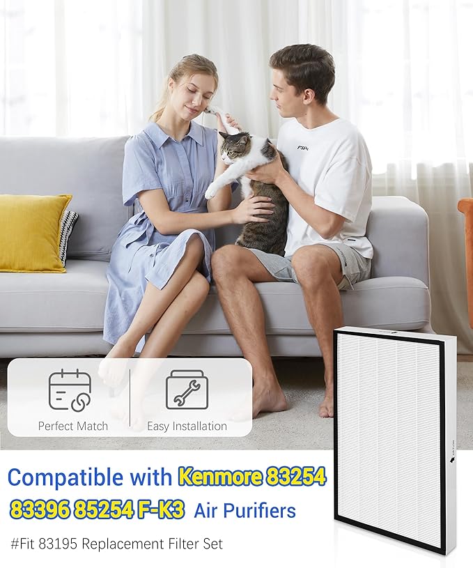 83195 Replacement Filter Compatible with Kenmore 83254 83396 85254 F-K3 Air Purifier, with 2 H13 HEPA filters + 4 Activated Carbon Pre-Filters