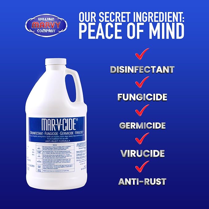 William Marvy Disinfectant Fungicide – 64 fl oz | Hospital-Grade Surface Cleaner, Kills Germs, Bacteria, Viruses, Mildew & Fungi – Concentrated Formula for Salons, Barbers, Gyms & Homes