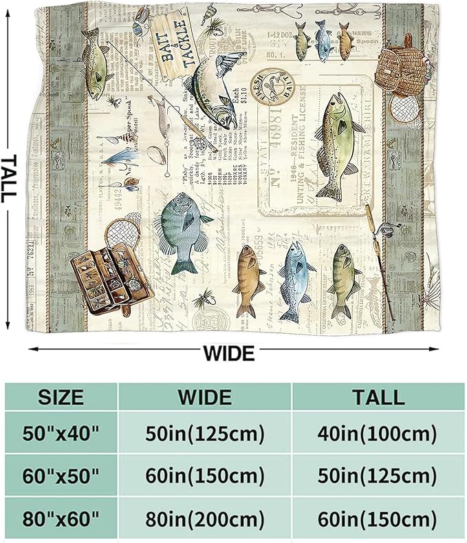 Tijuboni Fishing Throw Blanket Cabin Fishing Gifts for Men Boys Women Girls Adults Kids Soft Flannel Fleece Blanket for Couch Sofa Bed Home Decor 60"x80"