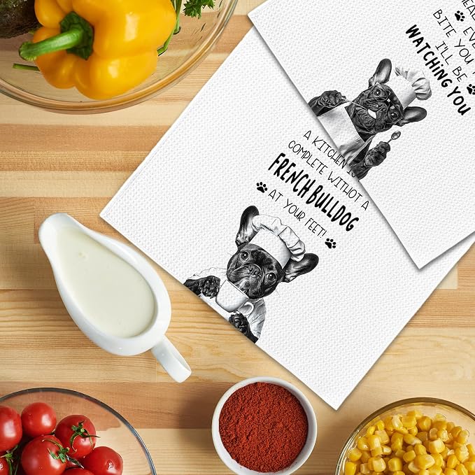 Funny French Bulldog Dog Kitchen Towels 16x24 Inch Set of 2 | French Bulldog Lovers Gifts for Women Men Dish Tea Towels for Kitchen, Dog Lover Mom Dad Owner Gifts Decorative Hand Towel