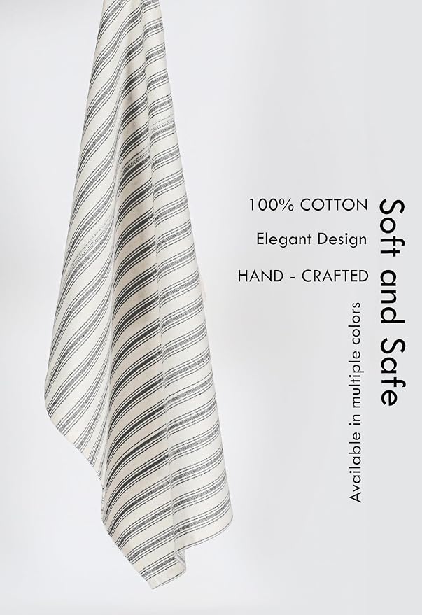 TWINY threads Set of 4 Farmhouse Stripe Kitchen Towels (18x26 Inches) Premium Tea Towels with Hanging Loop, Highly Absorbent 100% Cotton Bulk Kitchen Hand Towels for Drying Cleaning - Black