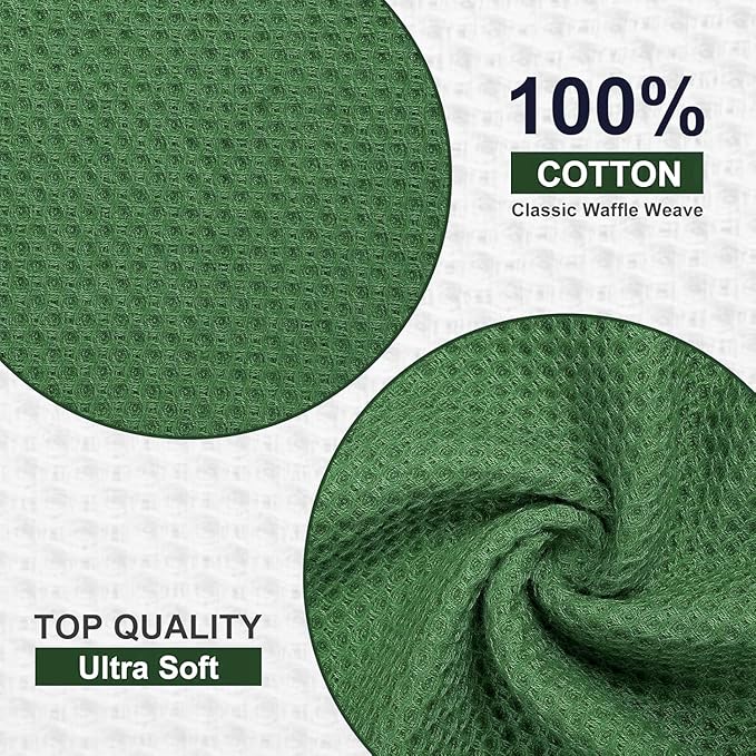 Homaxy Kitchen Towels and Dishcloths Set, 12 x 12 and 13 x 28 Inches, Set of 10 100% Cotton Waffle Weave Kitchen Towels, Super Soft and Absorbent Dish Cloths, Grass Green
