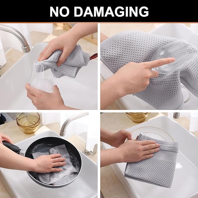 Homaxy 100% Cotton Waffle Weave Kitchen Towels, 13 x 28 Inches Super Absorbent and Machine Washable Dish Towels for Drying Dishes, 4-Packs, Light Grey