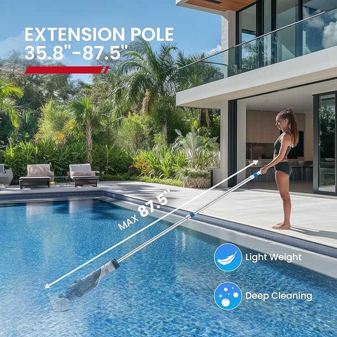 ENHULK Pro Cordless Pool Vacuum - 18.5 GPM Powerful Suction, 70min Runtime & 13.4" Wide Head, XL Capacity Handheld Rechargeable Pool Cleaner for Inground/Above Ground Pools with Telescopic Pole, PC18