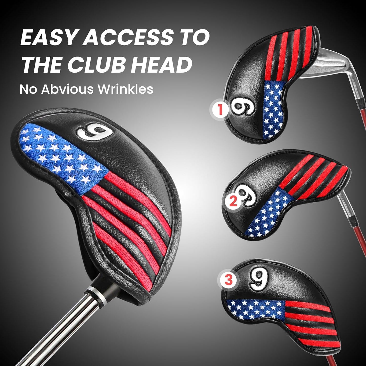 FINGER TEN Golf Club Covers for Irons Magnetic Value 11 Pack, Synthetic Leather Deluxe Head Cover Set Headcovers for Irons Fit Main Iron Clubs