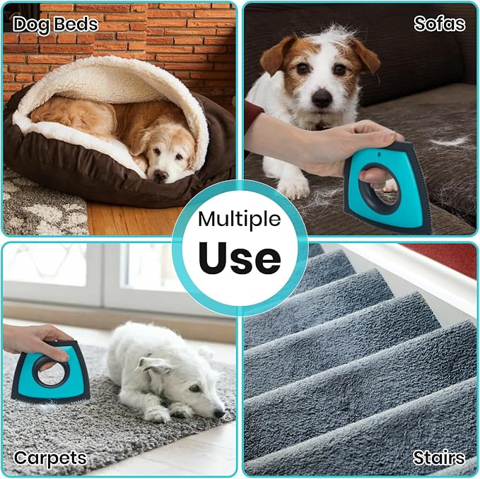 Pet Hair Removal Tool Set: Rubber Broom + Pet Hair Remover Brush for Car, Furniture, Carpet