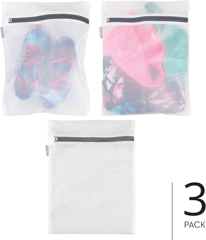 iDesign Medium Mesh Laundry Bag for Delicates - Set of 3 - White