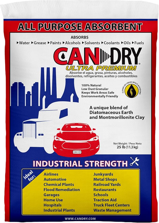 Progressive Planet Can Dry Ultra Premium All Purpose Absorbent Granules, 25lbs - Spill Cleanup & Odor Control - Diatomaceous Earth & Montmorillonite Clay - Home, Garage, Industrial & Automotive Use