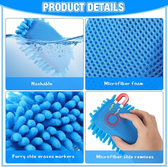 Sherr 18 Pcs Microfiber Shag Magnetic Dry Erase Erasers Washable Whiteboard Eraser Bulk Colorful White Board Eraser for Chalk Markers Home Office(Rainbow Color)