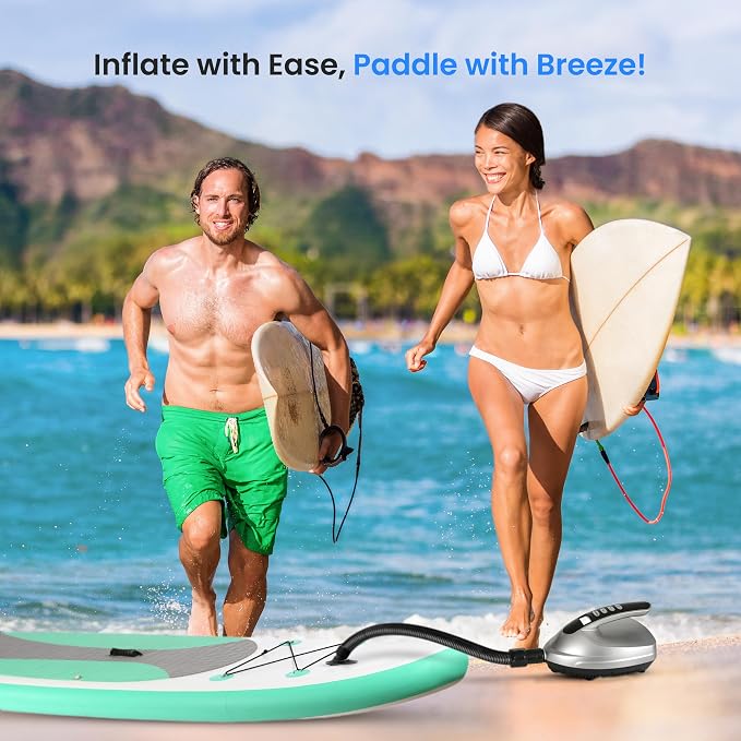 SereneLife Electric Air Pump Compressor – Portable Inflator for SUPs (Stand Up Paddle-Boards) & Pool Inflatables, Digital LCD Display, Adjustable Air Pressure Settings, Car Power Outlet Connection