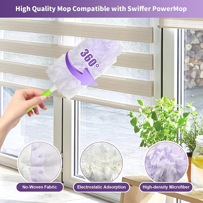 50 Count 360° Multi-Surface Feather Duster Refills, Compatible with Swiffer Dusters, Thickened Heavy-Duty Material Disposable Dusters Kit Includes 2 Handle for Efficient Cleaning