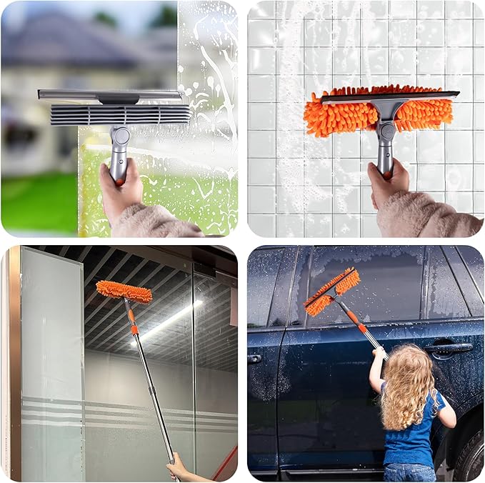 BITOPE 90" Squeegee for Window Cleaning Cleaner Tool with Extension Pole 2 in 1 Rotatable Window Wash Tool for Home Shower Glass Car Windshield Outdoor Solar Panel