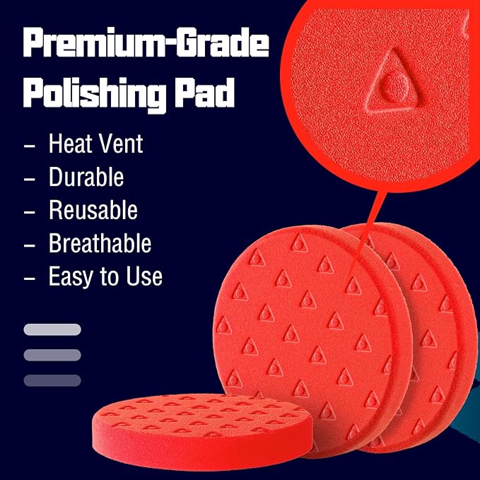 3 Pcs Buffing Pads, Red Finish Polishing Pad, 5.5 Inch Face for 5 Inch 125mm Backing Plate Compound for Car Buffer Polisher Compounding, Polishing & Waxing