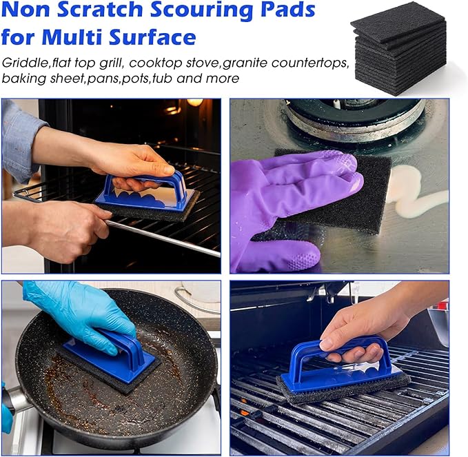 Reallnaive 31 Pcs Griddle Cleaning Kit Screen Holder Grill Screens Cleaning Pads Heavy Duty Abrasive Mesh Pads for Flat Tops, Cast Iron, Stainless Steel Griddle Cleaner Accessories Bundle (Blue)