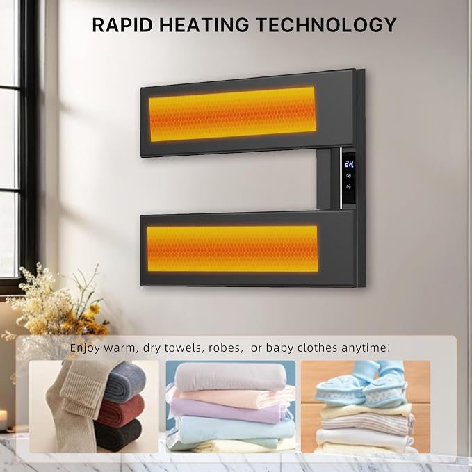Electric Towel Warmer with Smart LED Timer, Modern [2/3/4] Bar Large Panel Heated Towel Rack, Wall-Mounted Plug-in/Hardwired 2-in-1, Rapid Warmth for Bathrooms, [Matte Black/Alpine White]