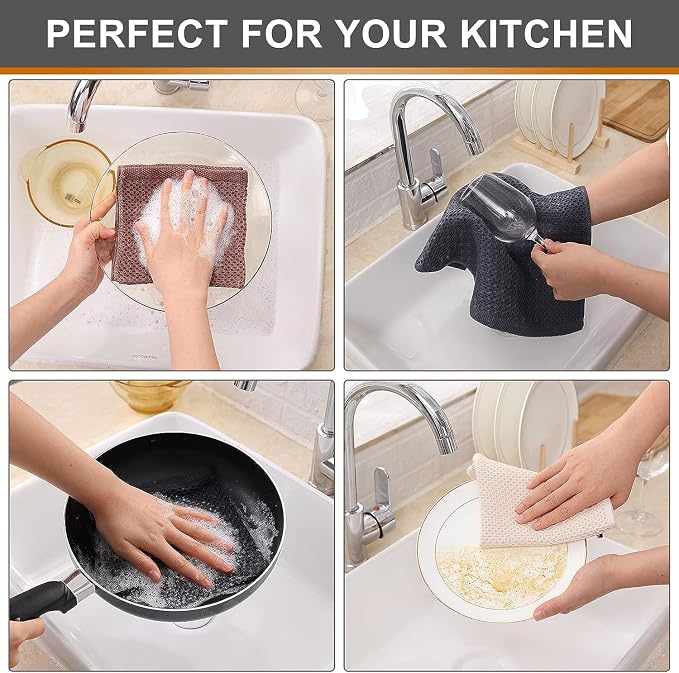 Kitinjoy 100% Cotton Waffle Weave Kitchen Hand Towels (13 X 28 Inches, Mixed Color), 6-Pack Super Soft and Absorbent Dish Towel for Drying Dishes