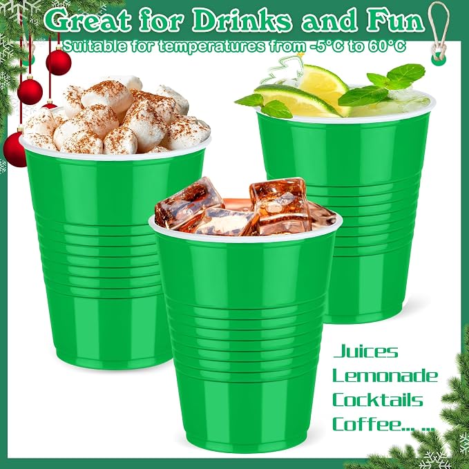 Kochorie 50 Pack Disposable Plastic Cups 12 Ounce Green Solo Cups Drinking Party Cups Bulk Party Cups for Christmas Halloween Wedding Birthday Parties, Picnics Events