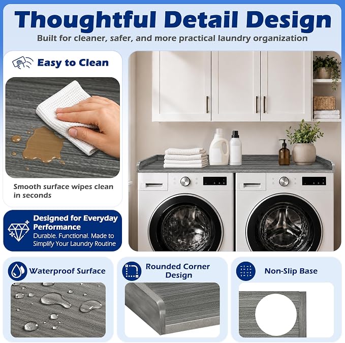ROYXEN Washer Dryer Countertop, Laundry Countertop Solid Wood, Countertop for All Front-Loaded Washing Machine and Dryer, Extra Room for Laundry Room, Eucalytus
