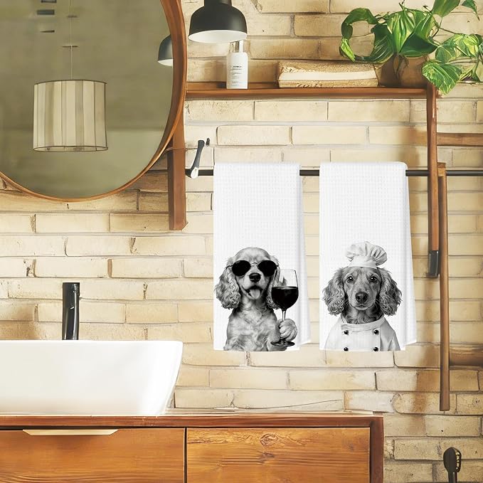 Funny Cocker Spaniel Kitchen Towels Set of 2, Dog Kitchen Bar Accessories, Dog Chef Gifts for Women Decorative Hand Towels for Kitchen Decor, Cocker Spaniel Lovers Dish Tea Towel, 16x24 Inch