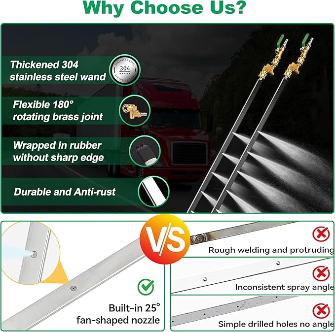Radiator Cleaning Wand 47" & 24", Pressure Washer Wand Radiator Cleaner w/25°Fan Nozzle, 4500 PSI Water/Air Dual Radiator Cleaning Tool with Brush, Quick Coupler, Home Car Truck RVs Power Washer Wand