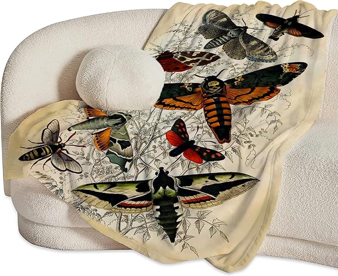 Moths Blanket Throws Moth Gifts Moths Lovers Throw Blanket for Women Men Kids Adults Soft Warm Cozy Fleece Blanket for Couch Sofa Bed 60"x50"