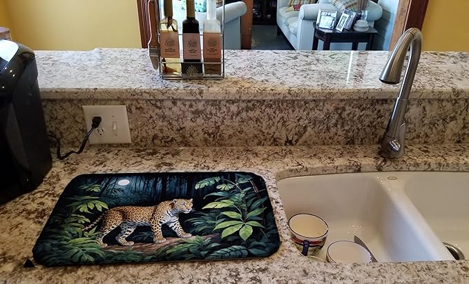 Caroline's Treasures Leopard Nighttime in the Jungle Dish Drying Mat Absorbent Dish Drying Mat Pad for Kitchen Counter Dish Drainer Mat for Countertop, 14 x 21", Multicolor