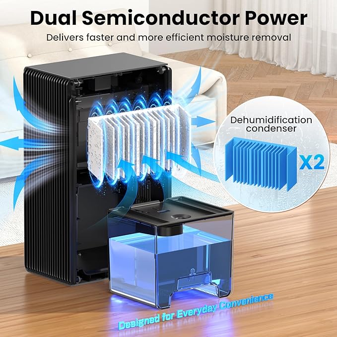 Dehumidifier, 1000 sq.ft Quiet Dehumidifiers for Home Bedroom Basement Bathroom with 95oz Water Tank, Auto Shut-Off, Sleep Mode 7 Colors LED Light, Grey