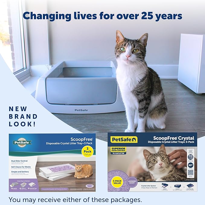 PetSafe ScoopFree Disposable Crystal Cat Litter Tray - Easy Cleaning Box - Refill Tray for Automatic Litter Box - Lavender Scent - 4.3 lb Bags - 3 Pack