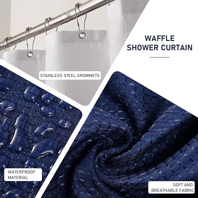 XLHOMO Navy Blue Bathroom Accessories Set with Wicker Trash Can Shower Curtain and Rugs,Bathroom Sets Small Waste Basket Bathroom Trash Can for Bedroom Bathroom