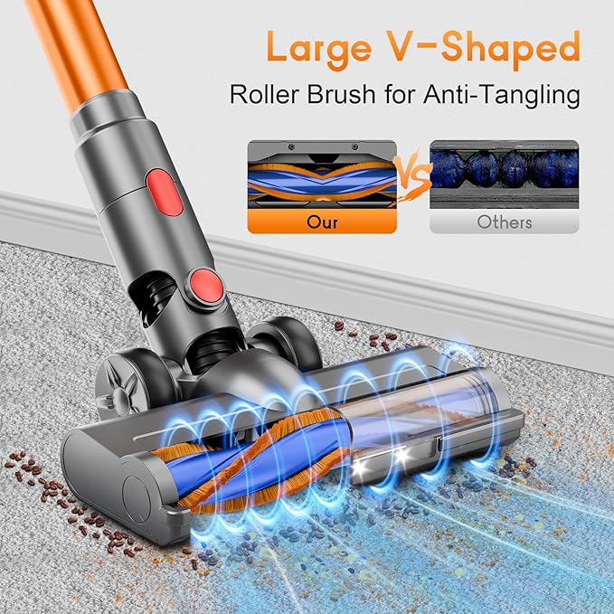 BSNAW Cordless Stick Vacuum Cleaner - Rechargeable, 35Kpa Powerful Vacuums with Detachable Battery Display, Max 45Mins Runtime, 8 in 1 Handheld Vacuum for Hardfloor & Carpets Pet Hair