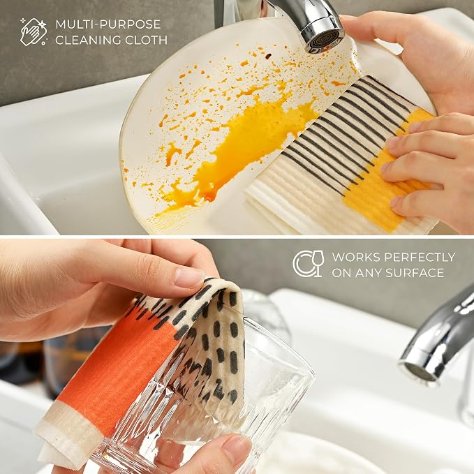 MAISONOVO Swedish Dishcloths- Reusable Paper Towels - Swedish Dishcloths for Kitchen Abstract Pack of 4 - Reusable Paper Towels Washable Kitchen Cleaning Cloths
