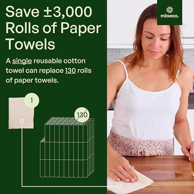 mioeco 24 Pack Multicolored Reusable unPaper Towels - Nature Friendly - Organic Cotton Alternative - Thick, Strong, Paperless Kitchen Dish Cloths - Reusable Napkins - Dish Towels - Cloth Napkin