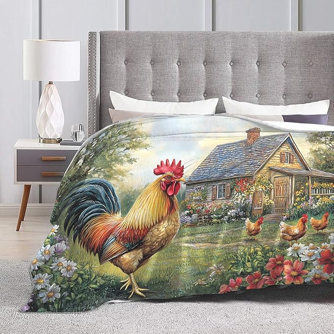Tijuboni Rooster Chicken Throw Blanket Rooster Gifts for Girls Boys Women Men Kids Adults Soft Flannel Fleece Blanket for Couch Sofa Bed Home Decor 50"x60"