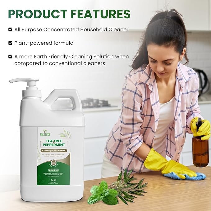 Naeterra- Refreshingly Clean | Tea Tree & Peppermint Cleaning Concentrate | Multi-Purpose Household Cleaner | Non-Toxic | Natural Ingredients | Versatile Use | Eliminates Odors | Eco-Friendly | 64 oz