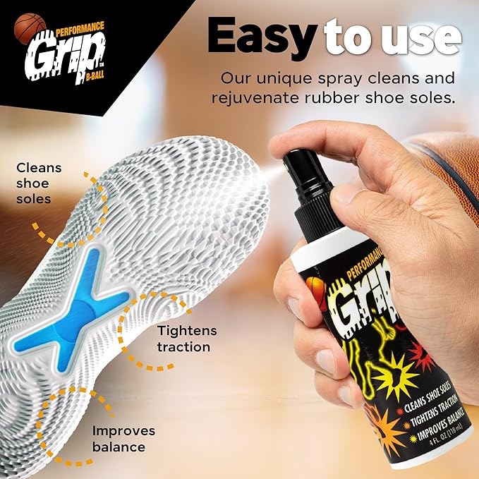Performance Grip Basketball Shoe Spray 8 Oz – Grip Spray for Basketball Shoes Bottom – Non-Sticky Mist that Rejuvenates Soles & Boosts Traction