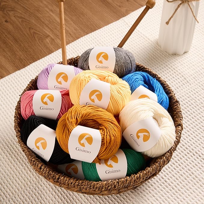 2 Balls Merino Wool Yarn, 12-Ply Luxurious and Soft Yarn for Hand Knitting & Crocheting, 1.76 OZ/50g, 120 yds/110 Meters(Blue,2Balls)