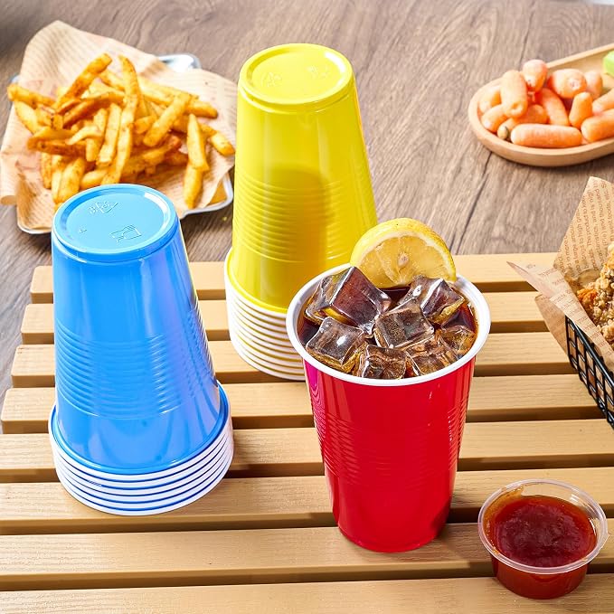 Lilymicky 200 Pack 16 oz Disposable Plastic Cups, Assorted Color Plastic Party Cups for Parties, Events, Game and BBQ