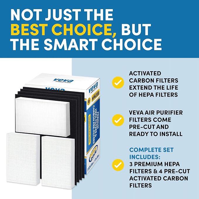 VEVA HPA300 Filter Replacement Compatible with Honeywell Air Purifier - 6 Pack of HEPA Filters w/ 8 Precut Activated Carbon Pre-Filters & Replacement Filter R