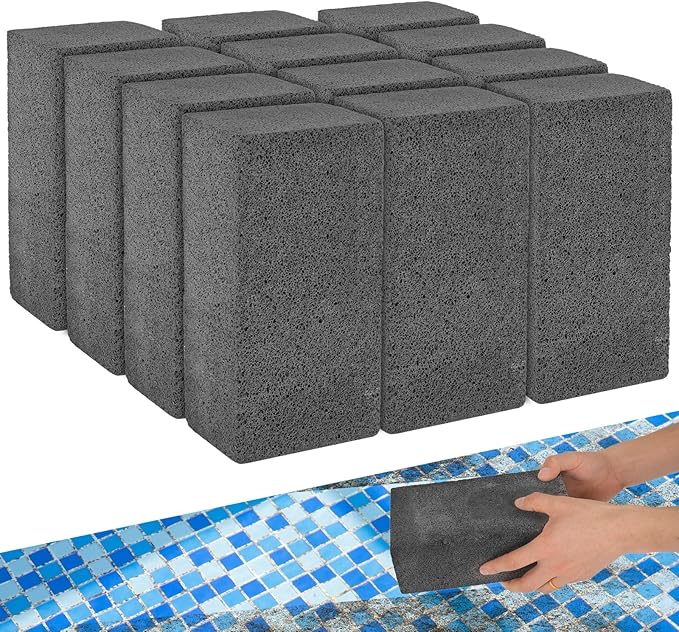 12 Pack Extra Large Pumice Stone for Pool Tile Cleaning, 8 x 4 x 3 Inch Pool Tile Cleaner Block, Pumice Stone for Cleaning Swimming Pool, Spa & Bathroom (Black)