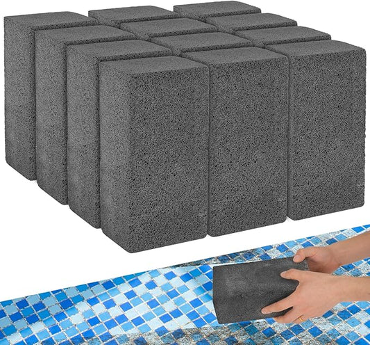 12 Pack Extra Large Pumice Stone for Pool Tile Cleaning, 8 x 4 x 3 Inch Pool Tile Cleaner Block, Pumice Stone for Cleaning Swimming Pool, Spa & Bathroom (Black)