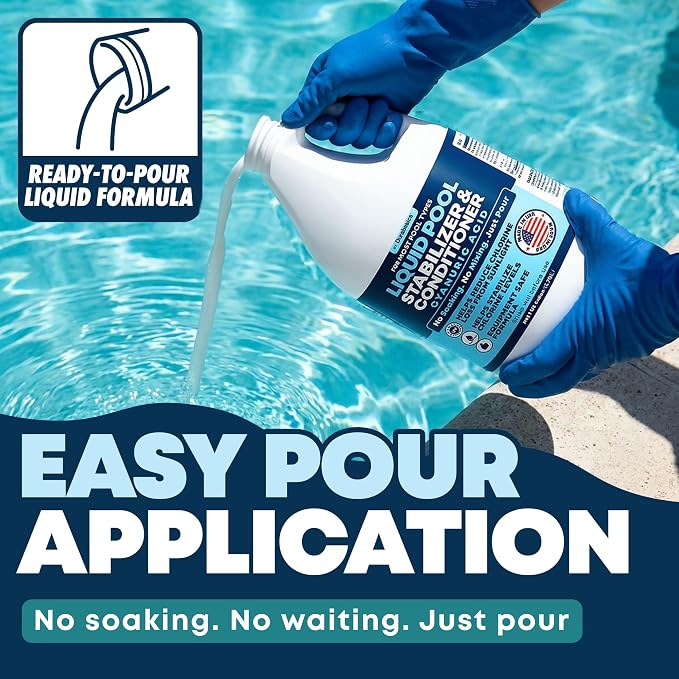 Durabasics Liquid Pool Stabilizer & Conditioner, Cyanuric Acid Pool Stabilizer for Salt Pools & Chlorine Pools, Helps Reduce Chlorine Loss from Sunlight, Easy-Pour Formula, 1 Gallon