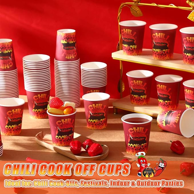 Ziliny 200 Pcs Chili Cook off Party Decorations Disposable Chili Cook off Paper Tasting Cups Food Sample Bowls for Mexican Party Supplies(Classic,9 oz)