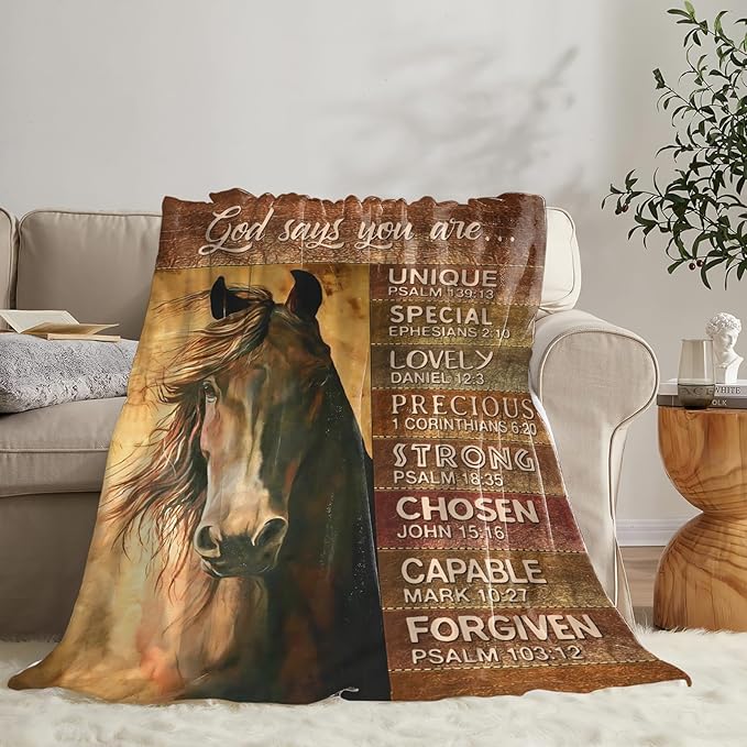 Tijuboni Christian Horse Throw Blanket Horse Gifts for Girls Boys Women Men Kids Adults Soft Flannel Fleece Blanket for Couch Sofa Bed Home Decor 60"x80"