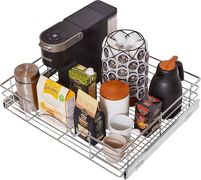 HOLDN’ STORAGE Pull Out Cabinet Organizer, Slide Out Drawer for Kitchen Cabinets & Pantry, Roll Out Shelf for Pots, Pans & Under Sink Storage, Heavy-Duty Full-Extension, 24"W x 21"D x 5"H