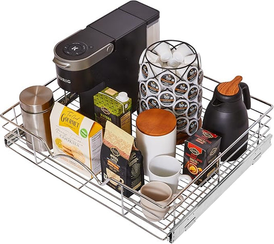 HOLDN’ STORAGE Pull Out Cabinet Organizer, Slide Out Drawer for Kitchen Cabinets & Pantry, Roll Out Shelf for Pots, Pans & Under Sink Storage, Heavy-Duty Full-Extension, 24"W x 21"D x 5"H